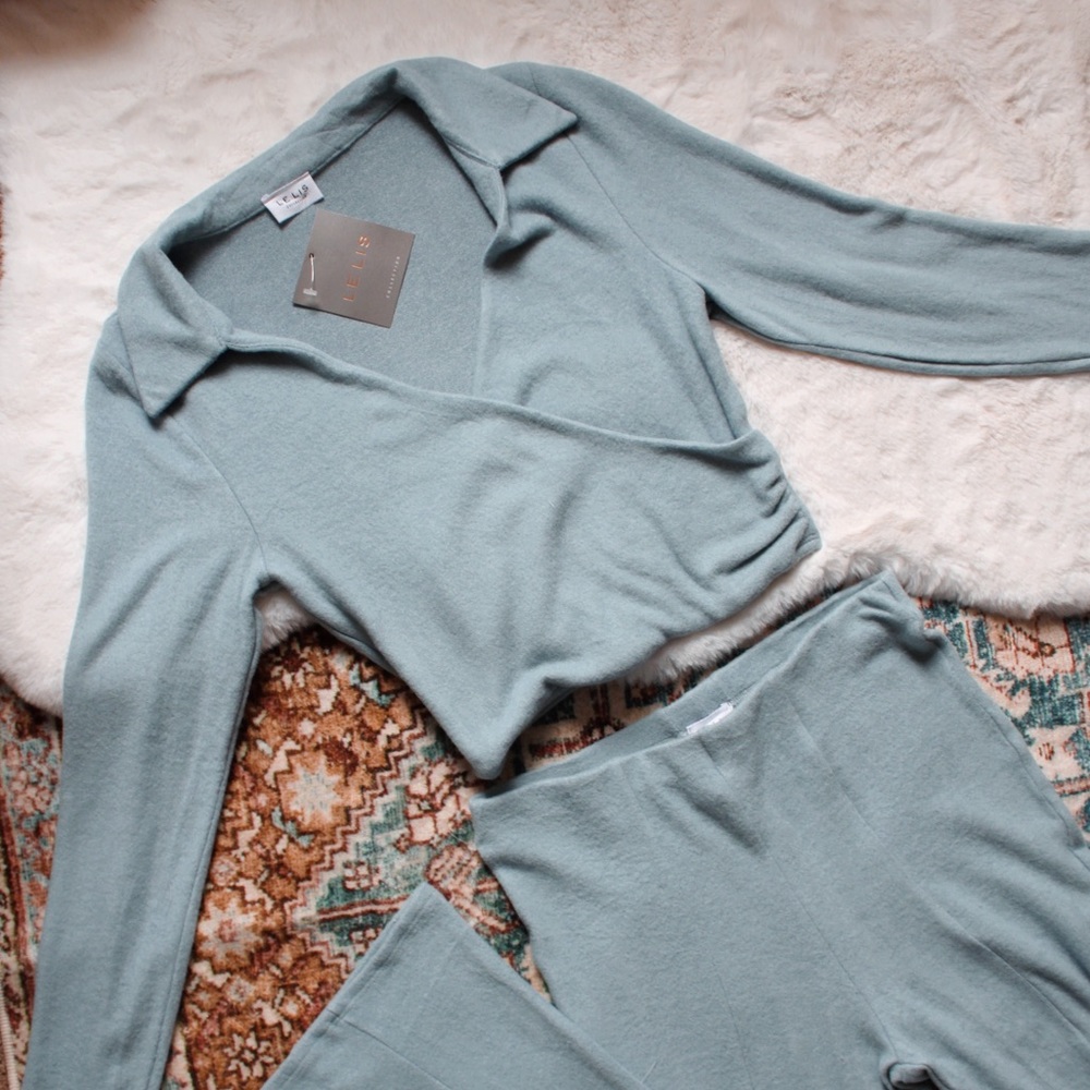 Le Lis Light Blue Wrap Top and Pants Set